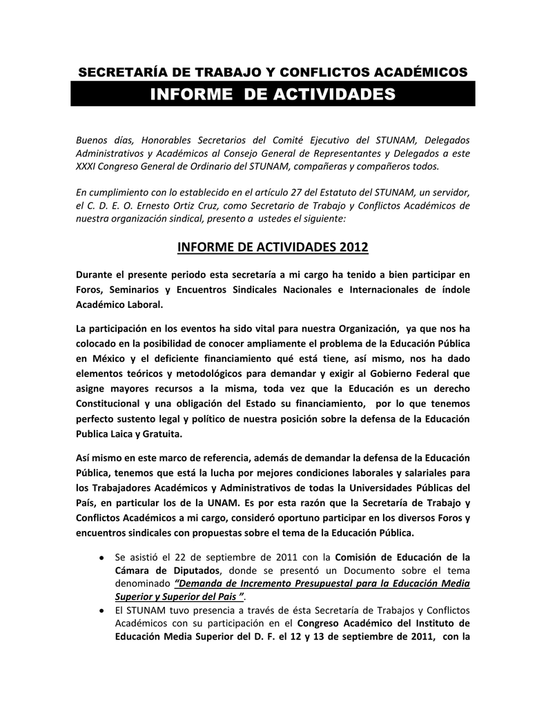 informe de actividades