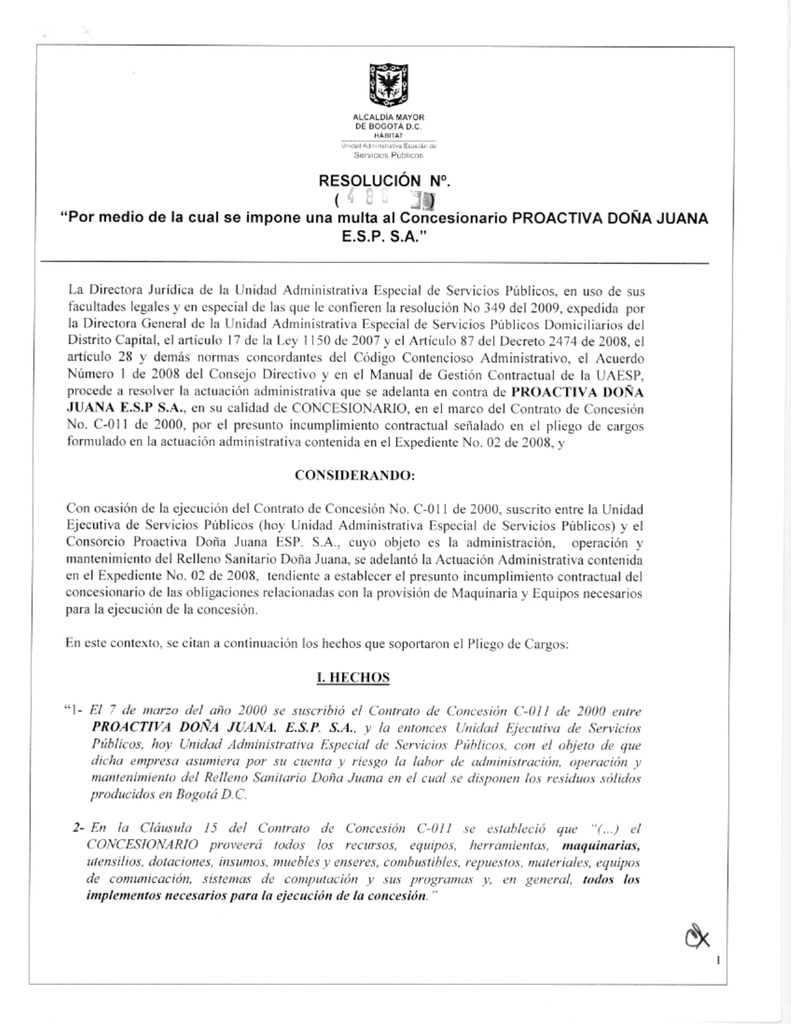 RESOLUCIÓN N°. "Por Medio De La Cual Se Impone Una Multa Al