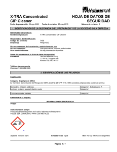 X-TRA Concentrated CIP Cleaner HOJA DE DATOS DE SEGURIDAD