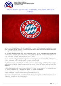 Bayern Munich ve reducida su ventaja en cúspide de fútbol alemán