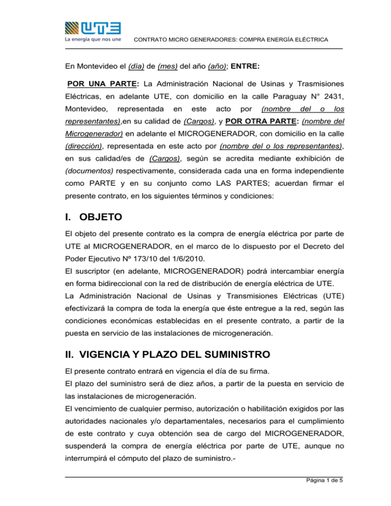 Contrato De Compra De Energía Eléctrica Por Parte De Ute A 3814