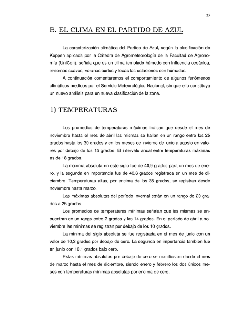 B. EL CLIMA EN EL PARTIDO DE AZUL 1) TEMPERATURAS