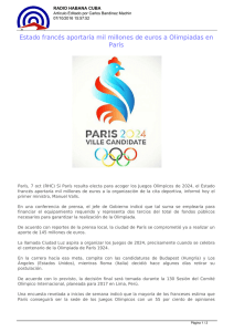 Estado francés aportaría mil millones de euros a Olimpiadas en París