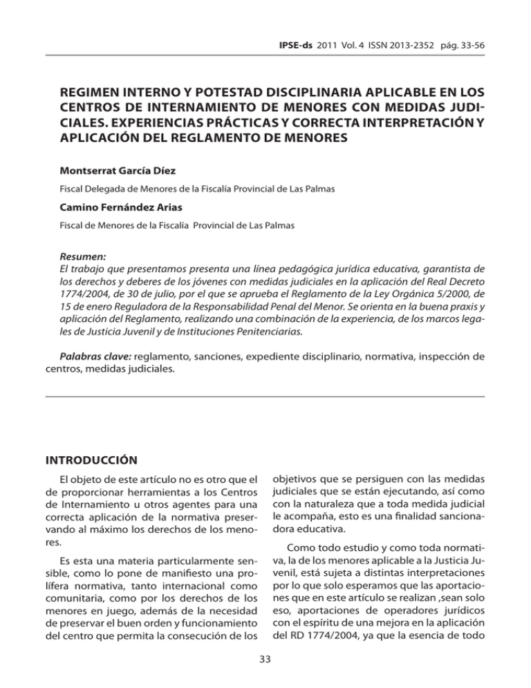 Regimen Interno Y Potestad Disciplinaria Aplicable En Los Centros De