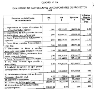 CUADRO N“ 05 EVALUACIÓN DE GP«»STOS Fi NI`v`EL DE