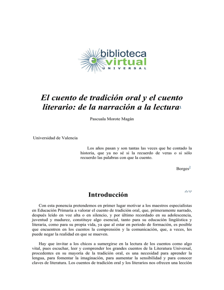 El Cuento De Tradición Oral Y El Cuento Literario: De La Narración A La