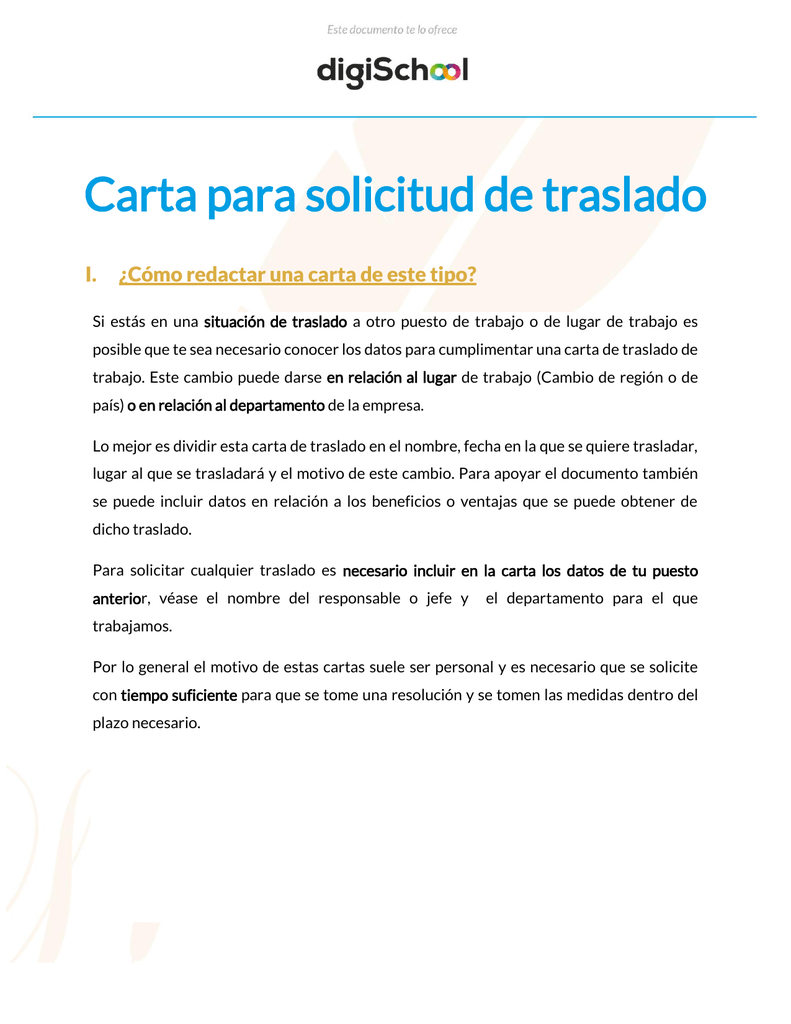 Carta para solicitud de traslado