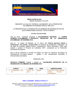 Calendario de actividades de la Federación Colombiana de