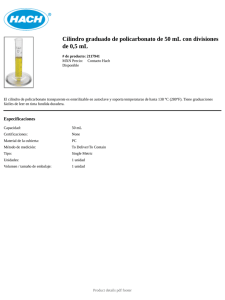 Cilindro graduado de policarbonato de 50 mL con divisiones