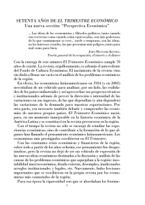 Setenta años de El Trimestre Económico. Una nueva sección