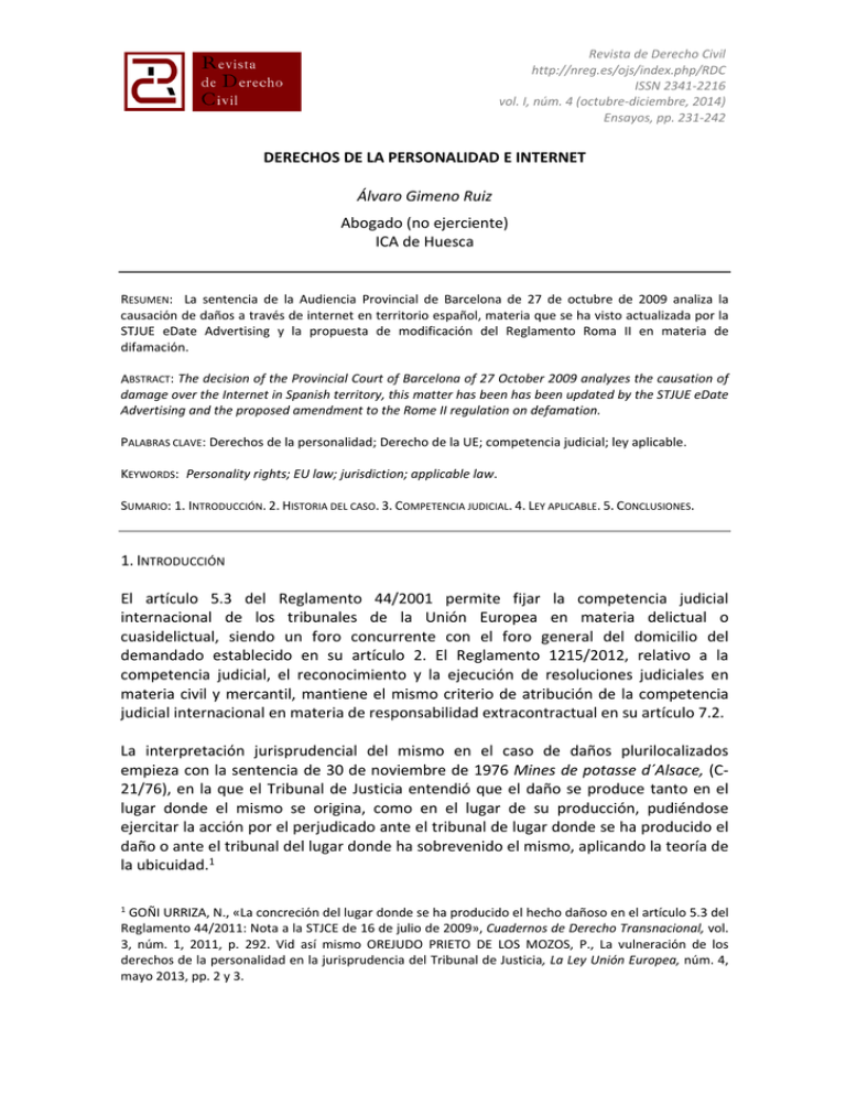 DERECHOS DE LA PERSONALIDAD E INTERNET lvaro Gimeno