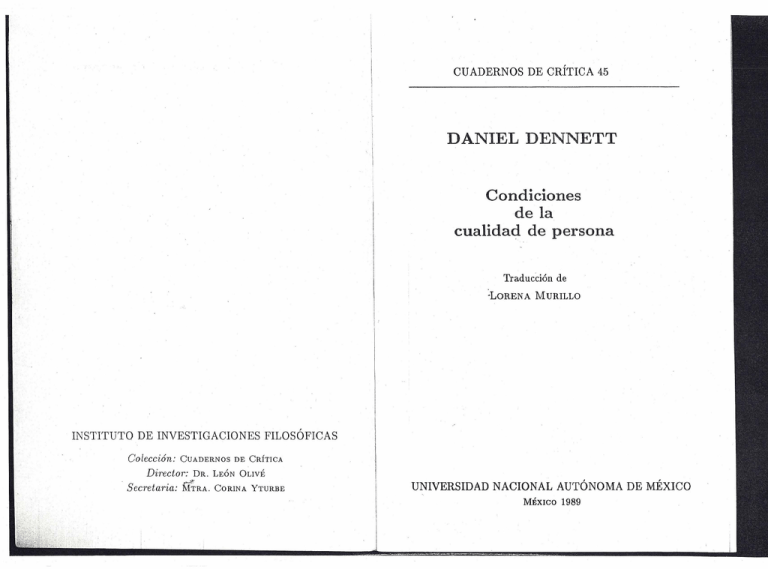 DANIEL DENNETT Condiciones de la cualidad de persona