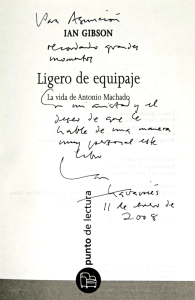 Dedicatoria de Ian Gibson en un ejemplar de su libro "Ligero de