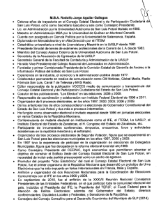 M.B.A. Rodolfo Jorge Aguilar Gallegos Catorce años de trayectoria