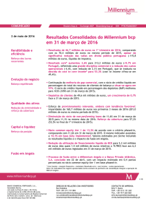 Resultados Consolidados do Millennium bcp em 31 de março de 2016
