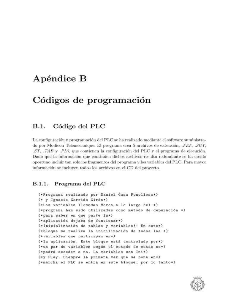 Apéndice B Códigos De Programación