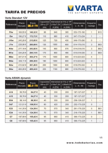 tarifa de precios - Todobaterias.com