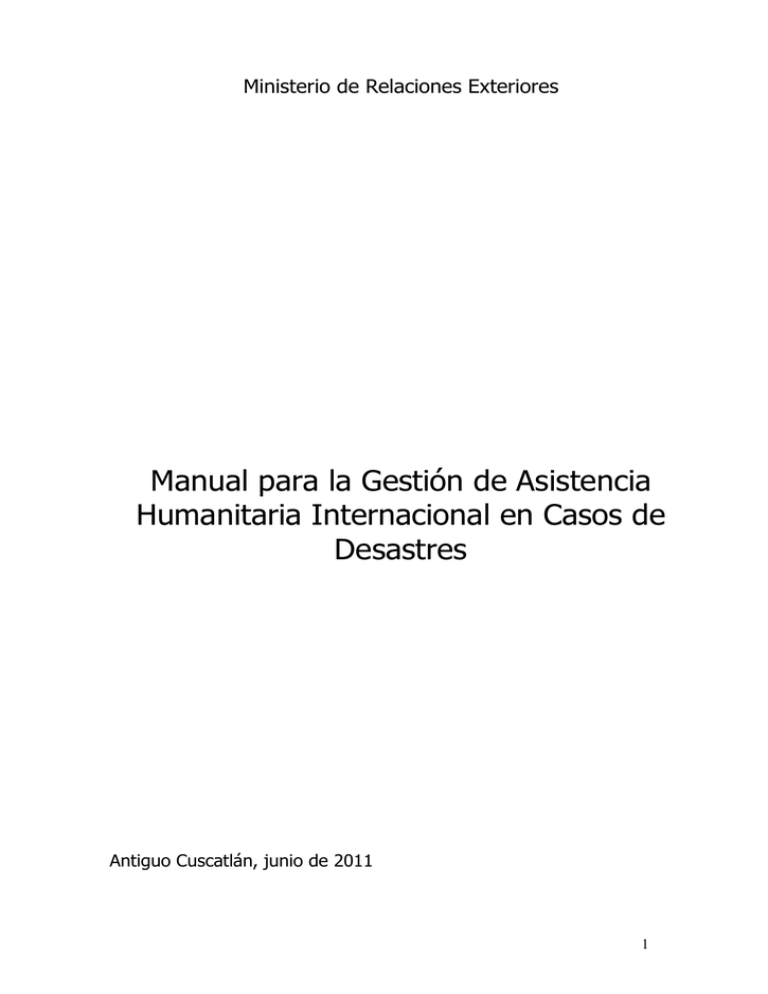 Manual Para La Gestión De Asistencia Humanitaria