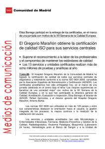 El Gregorio Marañón obtiene la certificación de calidad ISO para