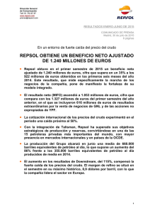 Repsol obtiene un beneficio neto ajustado de 1.240 millones de euros