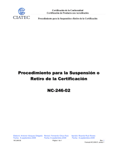NC-246-02 Suspensión o Retiro de la Certificación