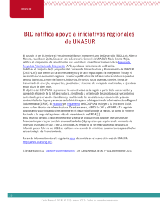 BID ratifica apoyo a iniciativas regionales de UNASUR