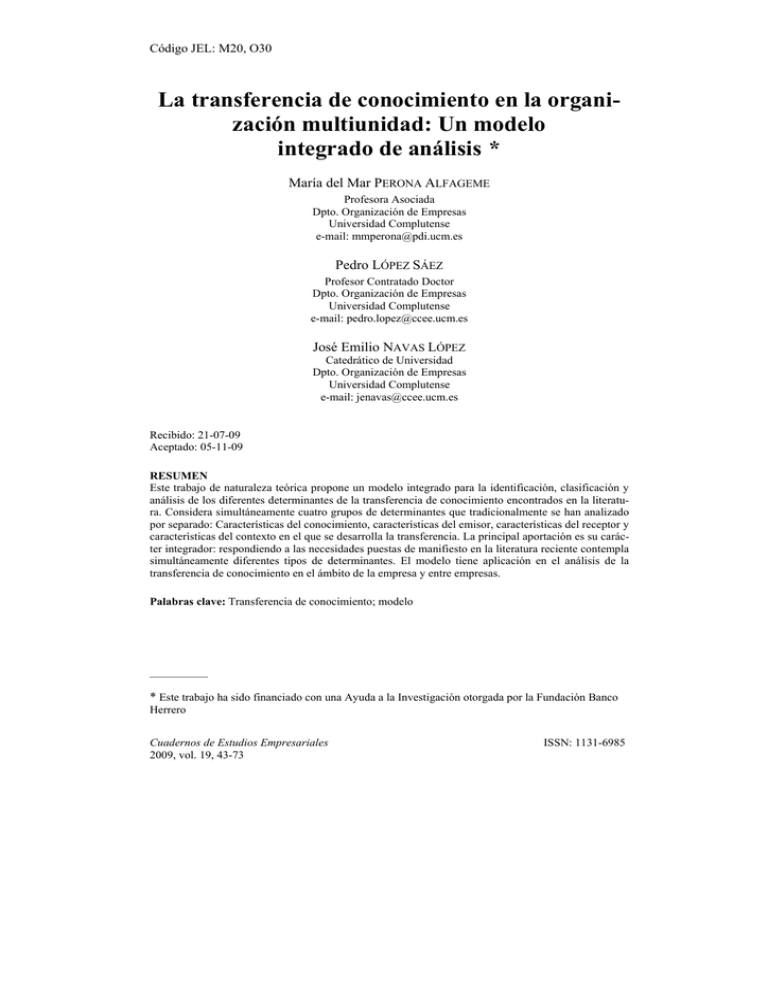 La transferencia de conocimiento en la organi