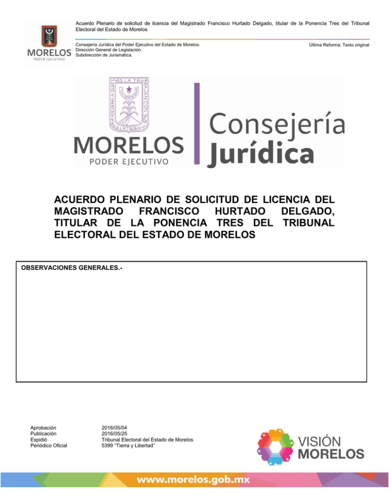 Acuerdo Plenario De Solicitud De Licencia Del Magistrado Francisco