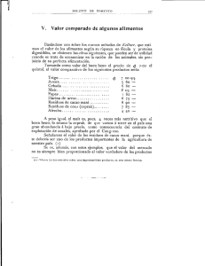 V. Valor comparado de algunos alimentos