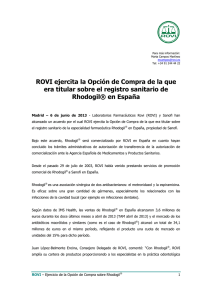 ROVI ejercita la Opción de Compra sobre Rhodogil