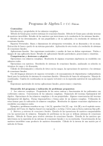Programa de Algebra I. 1o C.C. F´ısicas.