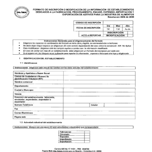 Formato Único de inscripción de Establecimientos de Aditivos