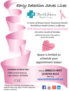 $75 Mammography Screenings Space is limited so schedule your