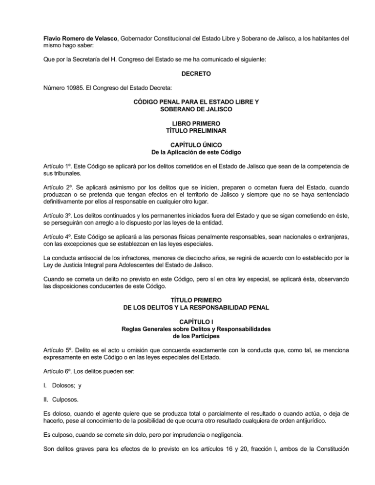 C digo Penal Para El Estado Libre Y Soberano De Jalisco