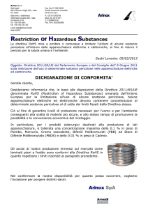Restriction of Hazardous Substances Arinox SpA