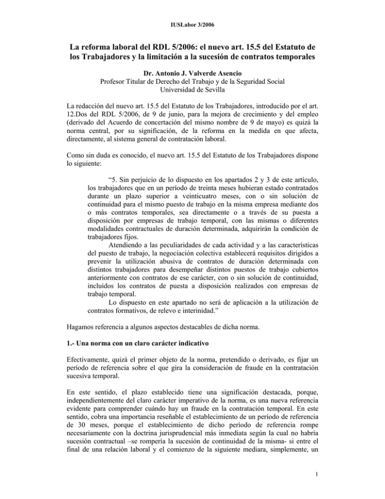 El Nuevo Art. 15.5 Del Estatuto De Los Trabajadores