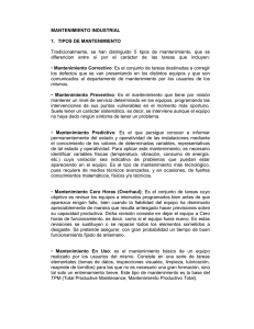MANTENIMIENTO INDUSTRIAL 1. TIPOS DE MANTENIMIENTO