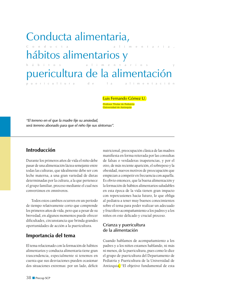 Conducta Alimentaria, Hábitos Alimentarios Y Puericultura De La