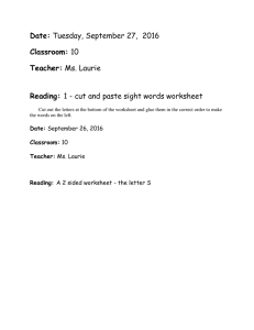 Date: Tuesday, September 27, 2016 Classroom: 10 Teacher: Ms