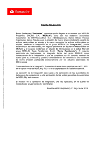 Acuerdo de Banco Santander con MERLIN Properties, SOCIMI, S.A.