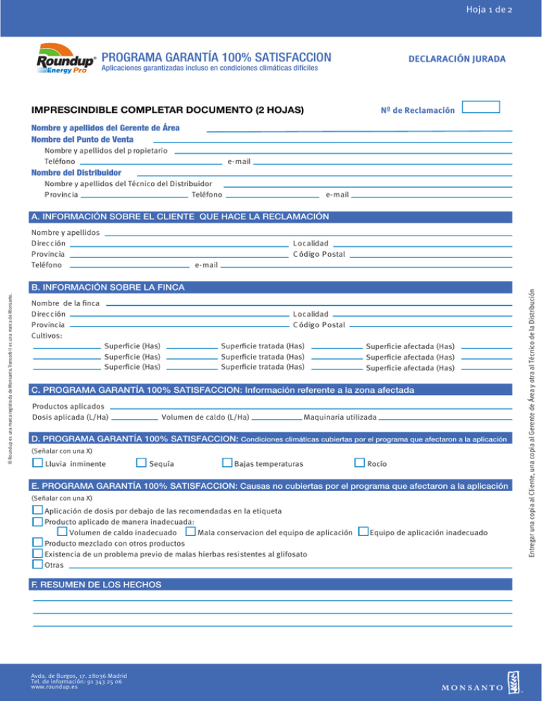 PROGRAMA GARANTÍA 100% SATISFACCION