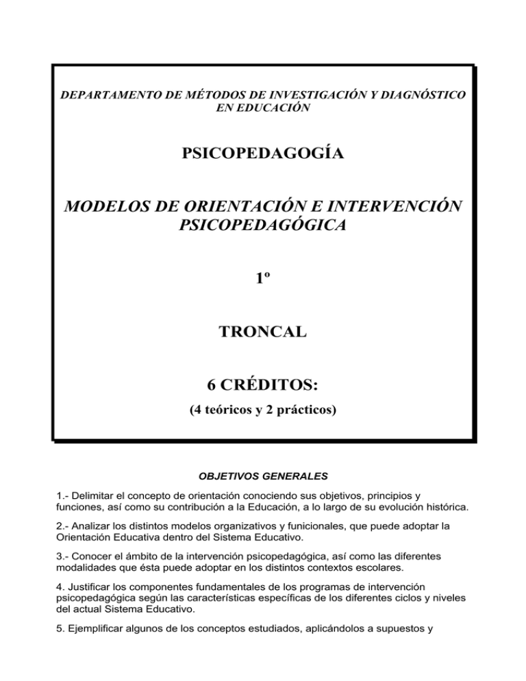 Modelos De Orientación E Intervención Psicopedagógica