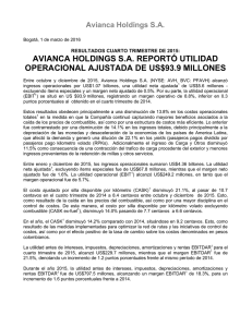 Avianca Holdings S.A. reportó utilidad operacional ajustada de