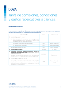 Tarifas de comisiones, condiciones y gastos repercutibles a