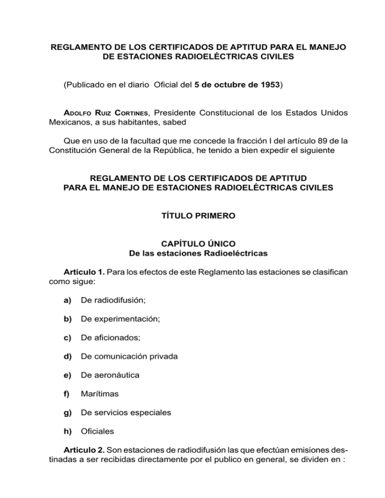 REGLAMENTO DE LOS CERTIFICADOS DE APTITUD PARA EL