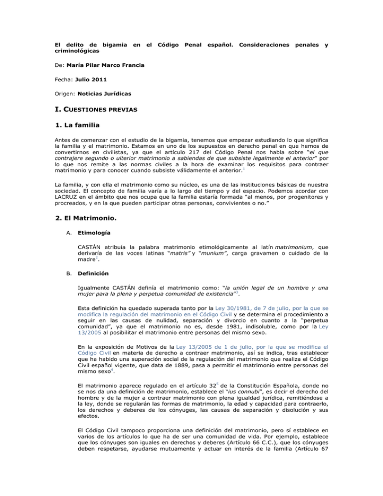 El delito de bigamia en el Código Penal español