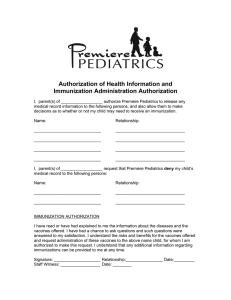Authorization of Health Information and Immunization Administration