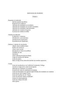 SERVICIOS DE INGRESO ÍNDICE Requisitos de admisión Quiénes