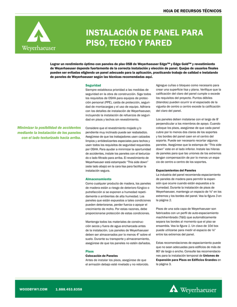 Instalación de Panel para Piso, Techo y Pared Weyerhaeuser Hoja