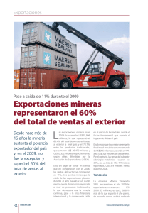Exportaciones mineras representaron el 60% del total de ventas al